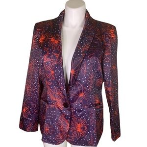 Plus Size All Over Printed Purple Polka Dot Flower Floral Blazer